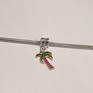 Silver Gold Palm Tree Enamel Dangle Charm for Pandora Style‎ Bracelet
